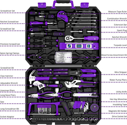 DEKOPRO 228 Piece Socket Wrench Auto Repair Tool Combination Package Mixed Tool Set Hand Tool Kit with Plastic Toolbox Storage Case