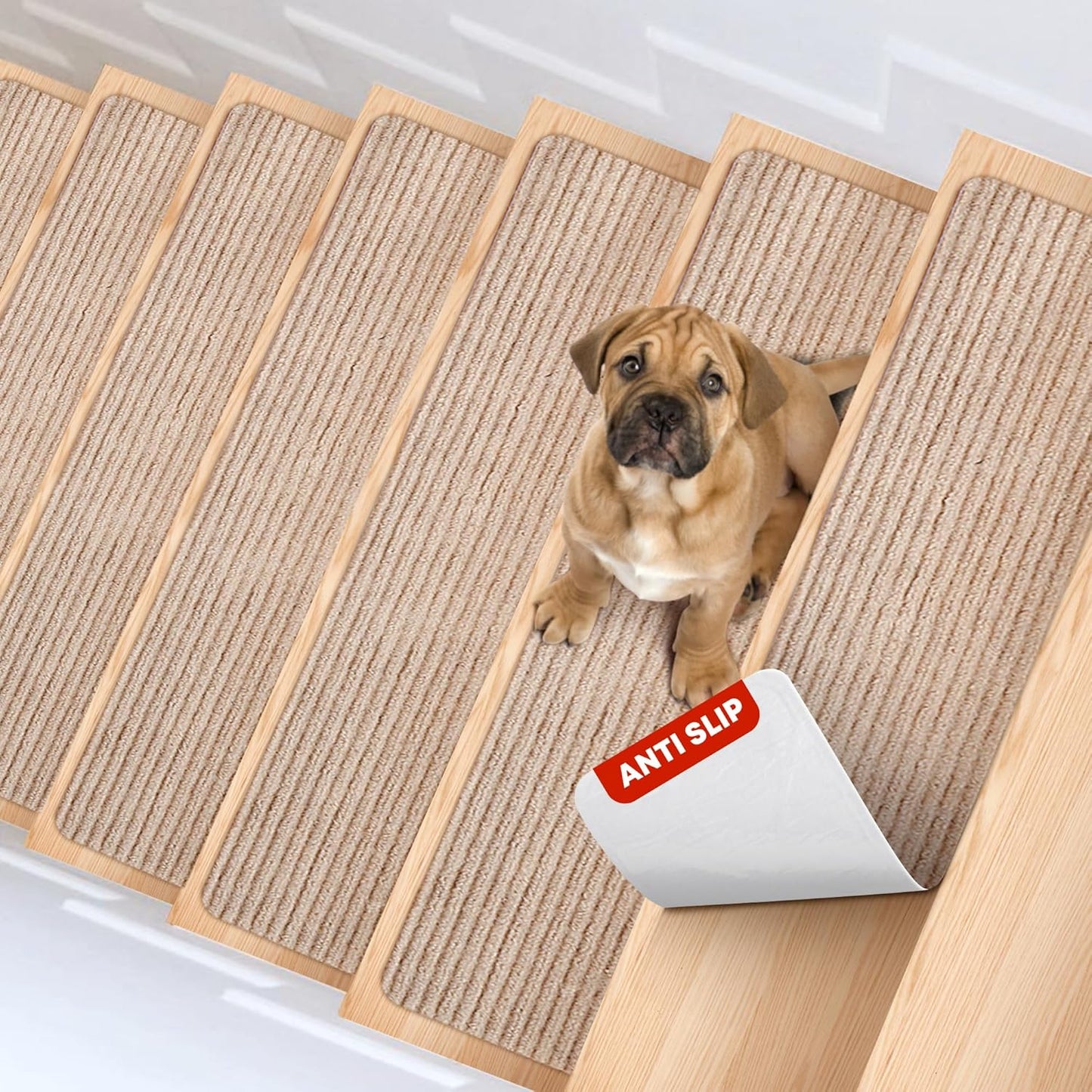 MBIGM 8" X 30" (15 in Pack) Nonslip Carpet Stair Treads Non-Skid Safety Rug Slip Resistant Indoor Runner for Kids Elders & Pets with Reusable Adhesive - Brown - Non Slip Stair Treads Indoor