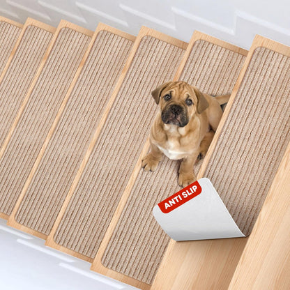 MBIGM 8" X 30" (15 in Pack) Nonslip Carpet Stair Treads Non-Skid Safety Rug Slip Resistant Indoor Runner for Kids Elders & Pets with Reusable Adhesive - Brown - Non Slip Stair Treads Indoor