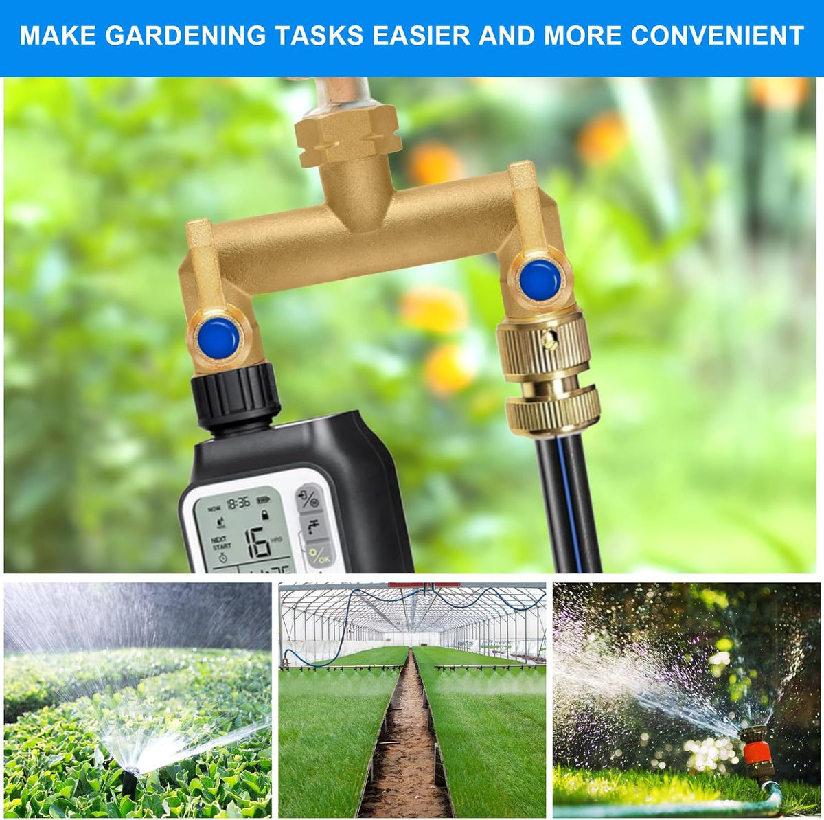 Brass Garden Hose Splitter, Hose y Splitter with Shutoff, Hose Splitter 2 Way Heavy Duty, Brass Y-Valve Water Garden Hose Adapter 2-Way Y-Valve 3/4" GHT Threads