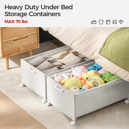 FOUCSSOMEI Under Bed Storage with Wheels, Wooden Under Bed Drawers On Wheels, Rolling Under Bed Shoe Storage, Space Saving, Rustic Brown,30L