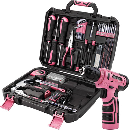 CARTMAN 150PCS 8V Cordless Drill Hand Tool Set, Purple Household Repair Kit | All-Inclusive Tool Assortment With 8V Drill, Great For Home Upkeep, DIY Crafting And Daily Household Fixes