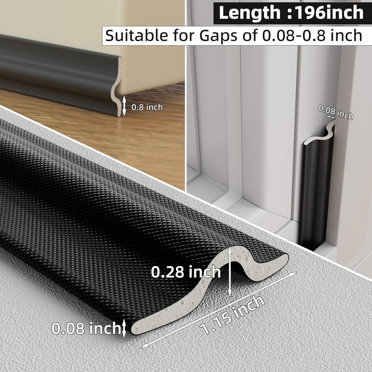 118 inch Weather Stripping Door Seal Strip for Bottom of Door,Self-Adhesive Window Draft Stopper Foam Seal Strip,Soundproof Window Insulation Weather Strip for Winter Gap Blocker(White)
