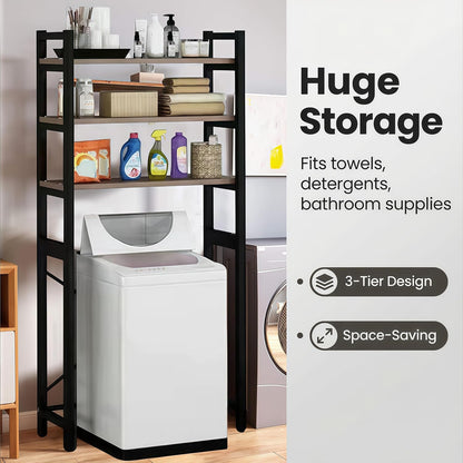 3 Tiers Over The Washer and Dryer Storage Shelf, Freestanding, Strong Load-Bearing, Laundry Room Organization Shelves, Space-Saving Bathroom Sundries Organizer Household Supplies White