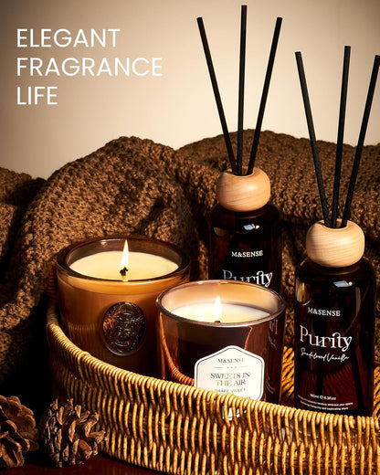 M&SENSE Reed Diffuser Set, Jasmine Sandalwood Scented 6.3 fl oz Natural Essential Oil Diffusers with Sticks, Non-Toxic Organic Air Freshener, Long-Lasting Fragrance Oils for Home Bathroom Living Room
