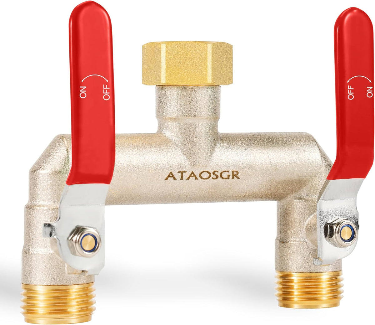 Garden Hose Splitter, 2 Way Heavy Duty Outdoor Faucet Splitter, Extra Long Handles High Flow Hose Adapter,with Shutoff Valves,3/4" GHT Thread