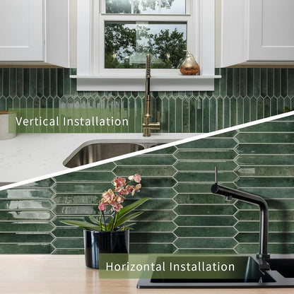 10 Sheets Long Hexagon Tile Peel and Stick Backsplash | Self-Adhesive Wall Tiles Stick on Back Splash for Kitchen, Bathroom, Fireplace,RV(Green,12"×12")