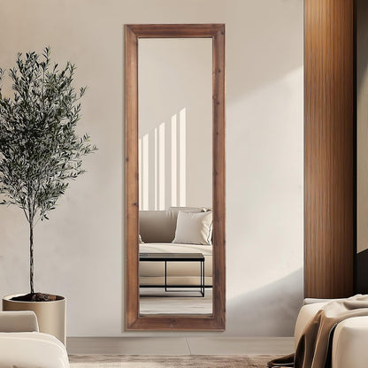 Rustic Farmhouse Full Length Mirror, 64"x21" Wood Frame Floor Mirror, Free Standing Mirror Leaning Wall for Bedroom Living Room Cloakroom, Rustic Brown