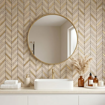 Yipscazo 10-Sheet Herringbone Backsplash Peel and Stick Tile, Polished White PVC Stick on Backsplash for Kitchen, Waterproof Self Adhesive Wall Tile for Bathroom
