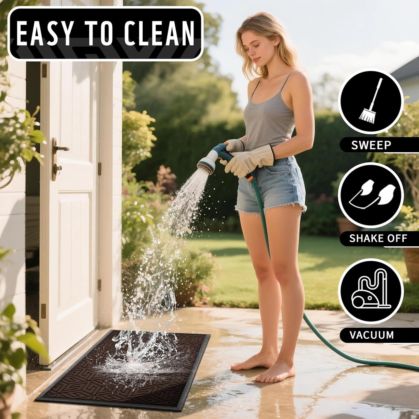 Yimobra Doormat Outdoor Entrance 29.5x17, All-Weather Waterproof Outdoor Mats for Front Door, Non Slip Welcome Door Mat for Patio Proch Outside Entryway Indoor, Black
