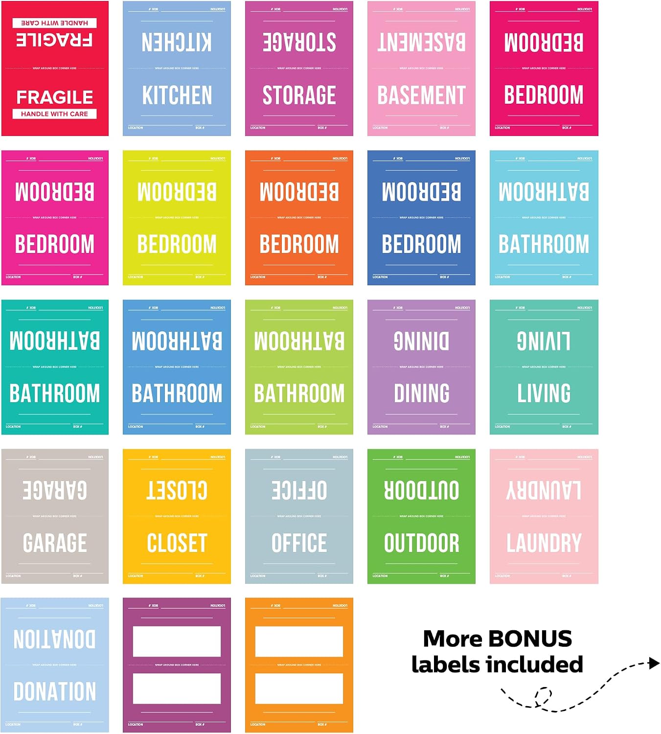 Home Packing Labels - 160 Set Color-Coded Moving Stickers, NEW Easy Peel Backing, Includes Blank Labels for Custom Notes | 4x5 Inches | USA Owned Business