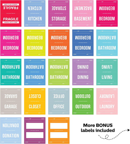 Home Packing Labels - 160 Set Color-Coded Moving Stickers, NEW Easy Peel Backing, Includes Blank Labels for Custom Notes | 4x5 Inches | USA Owned Business