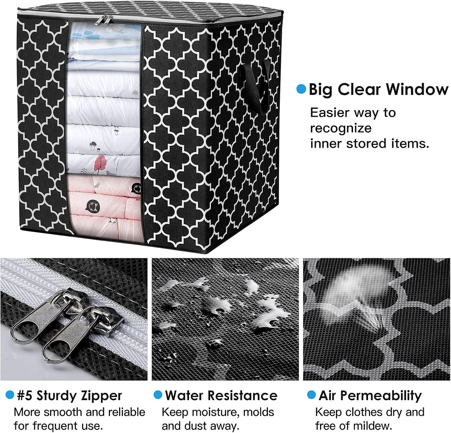 WISELIFE Storage Bags 3 Pack/100L Large Blanket Clothes Organization and Storage Containers for Comforters,Bedding, Foldable Organizer with Reinforced Handle, Clear Window, Sturdy Zippers,Gray
