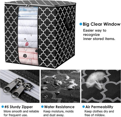 WISELIFE Storage Bags 3 Pack/100L Large Blanket Clothes Organization and Storage Containers for Comforters,Bedding, Foldable Organizer with Reinforced Handle, Clear Window, Sturdy Zippers,Gray