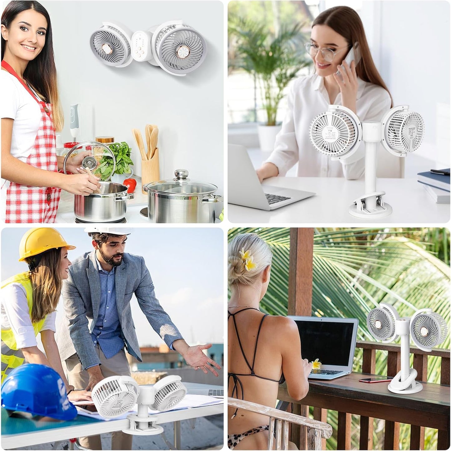 Clip on Fan Dual Head Rechargeable,Portable Desk Fan with LED Lights,Wall Mounted Ultra Silent 360° Rotatable Removable for Car, Table,Bedroom,Office,Camping,Stroller,Treadmill,Travel Outdoor
