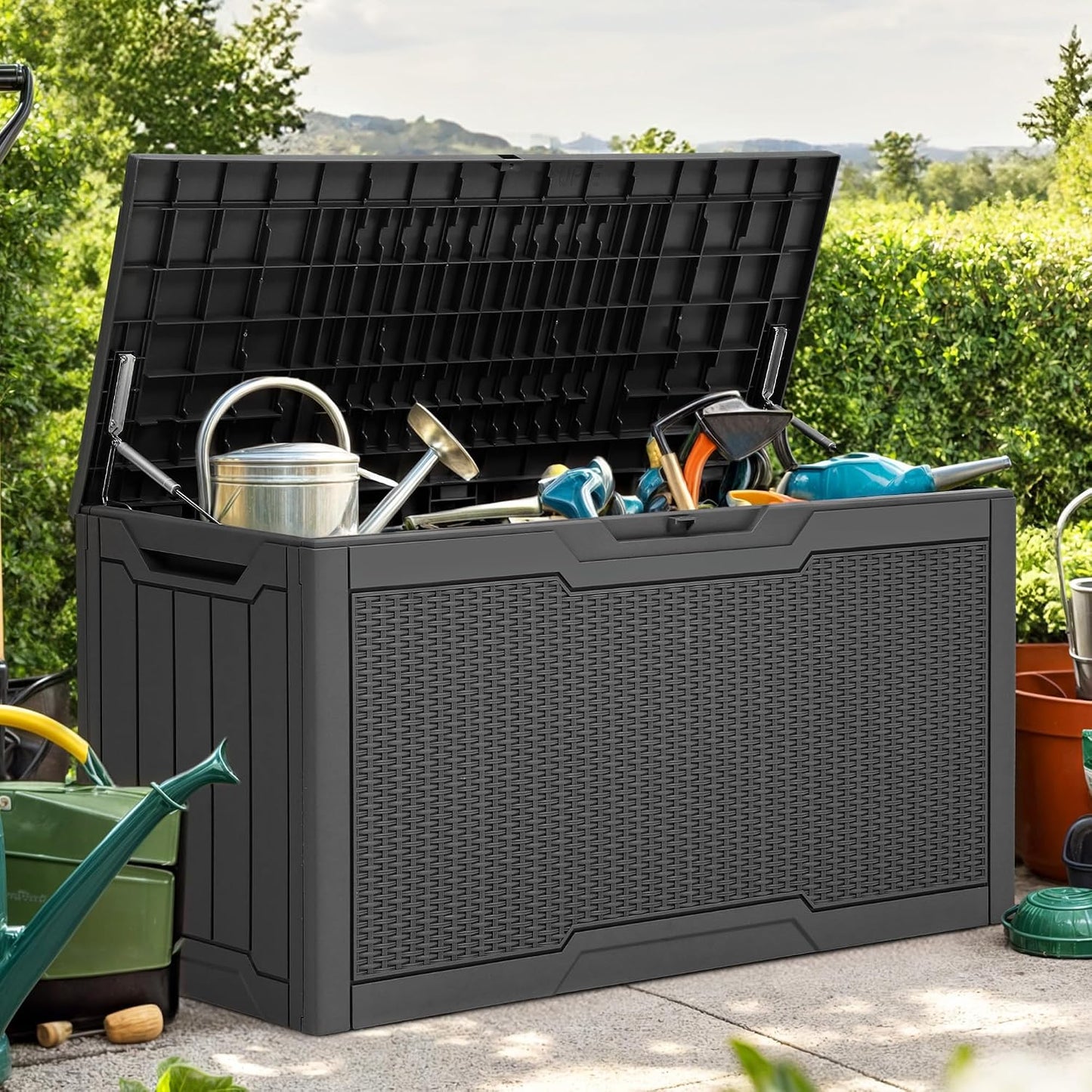 YITAHOME 100 Gallon Large Outdoor Deck Box | Waterproof Resin Storage Box, Lockable Indoor Outdoor Storage Container for Patio Furniture Cushions, Pool Accessories