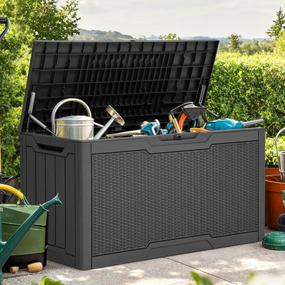 YITAHOME 100 Gallon Large Outdoor Deck Box | Waterproof Resin Storage Box, Lockable Indoor Outdoor Storage Container for Patio Furniture Cushions, Pool Accessories