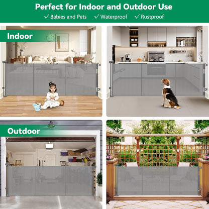 Reinforced 50" Wide Retractable Baby Gates for Doorways, Retractable Dog Gate for Stairs with Support Rods – Prevent Crawling Under, Outdoor Indoor Mesh Baby Gate Retractable Gates for Dogs, White