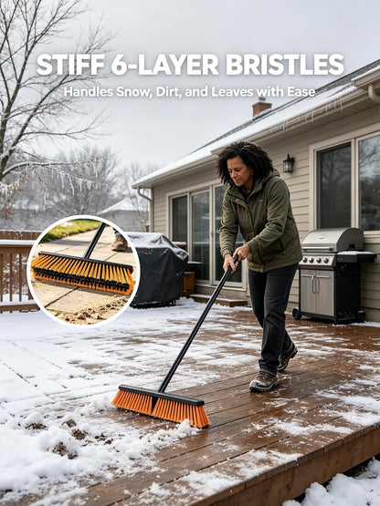 Push Broom, Outdoor Broom, Push Broom Outdoor for Garage, Deck (Orange) | 18‑inch stiff bristle head works as garage, shop & industrial broom for concrete, decks, patios. Ergonomic handle + hook