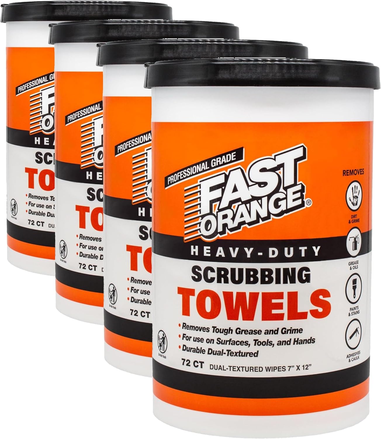 Fast Orange Heavy Duty Scrubbing Towels Removes Tough Grease, Grime, Paint, Resins, Glue and More, for Hands, Tools and Surfaces Without Sticky Residue, 72 ct