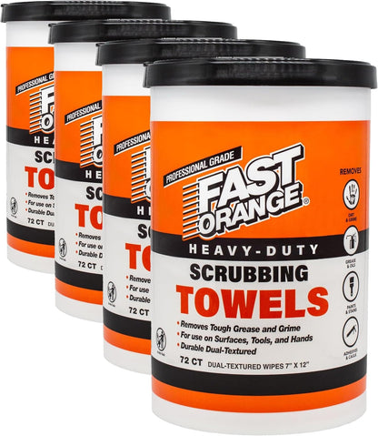 Fast Orange Heavy Duty Scrubbing Towels Removes Tough Grease, Grime, Paint, Resins, Glue and More, for Hands, Tools and Surfaces Without Sticky Residue, 72 ct
