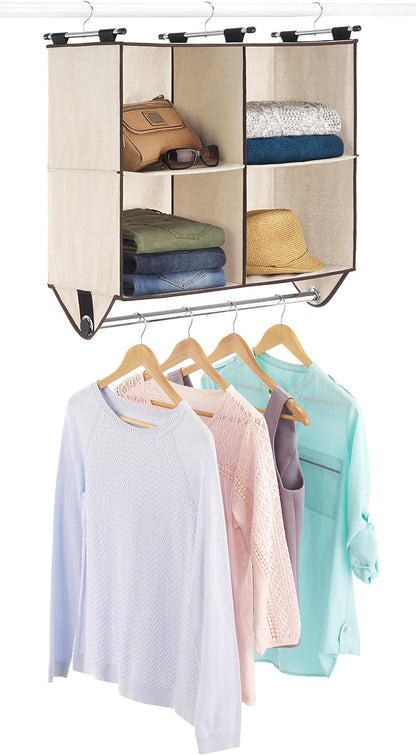 Whitmor 4 Section Fabric Closet Organizer Shelving with Built In Chrome Garment Rod