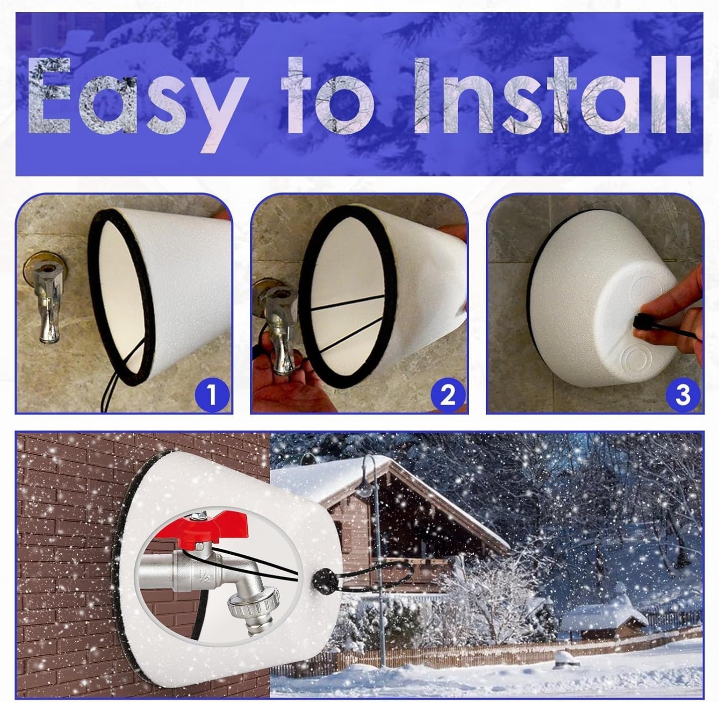 2 Pack Outdoor Faucet Cover for Winter Freeze Protection - Reusable Foam Hose Bib Spigot Insulated Cover