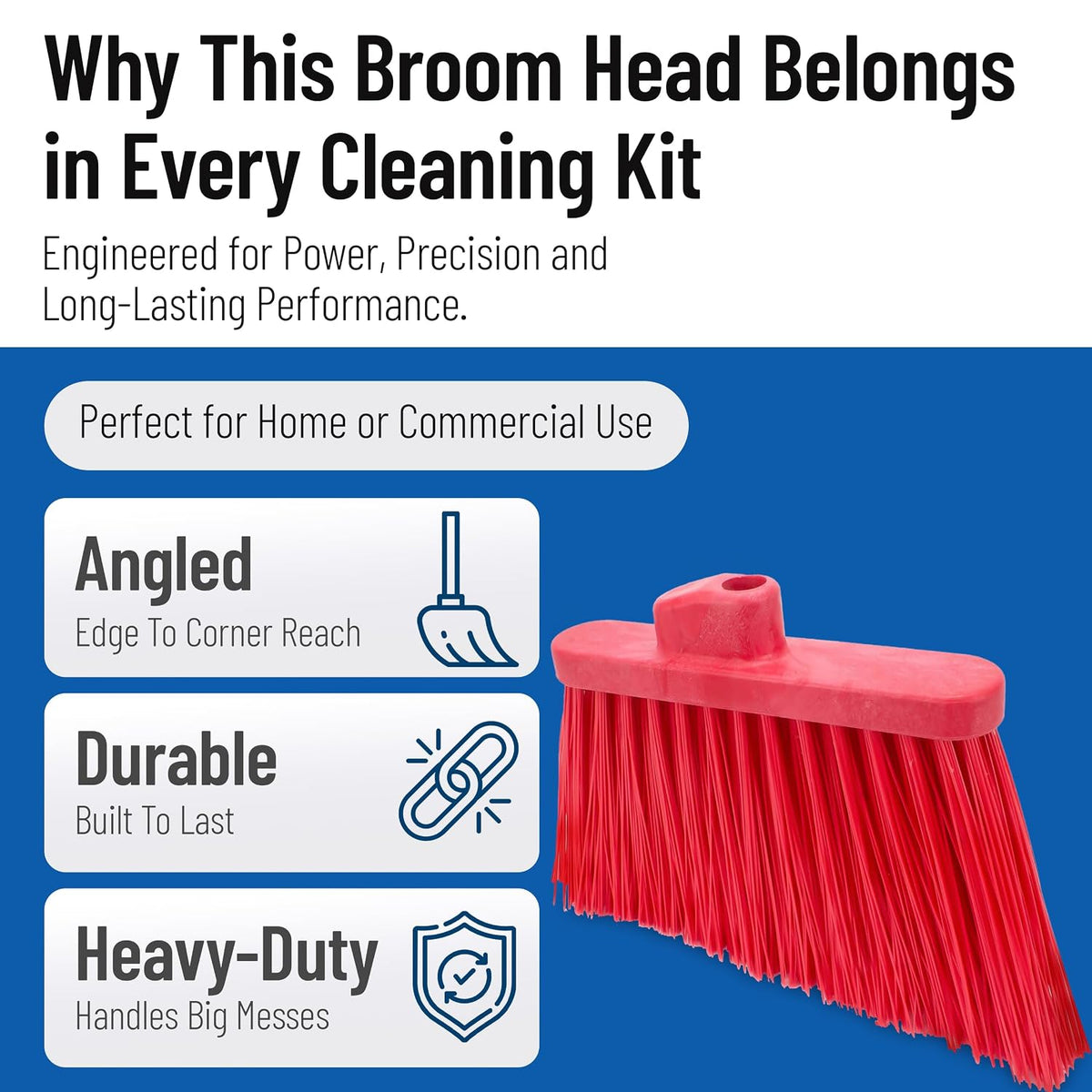 SPARTA Plastic Broom Head, Angled, Un-Flagged for Large Debris Indoor, Outdoor, Home, Restaurant, Lobby, Office, 12 Inches, Green