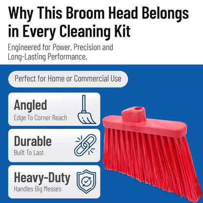 SPARTA Plastic Broom Head, Angled, Un-Flagged for Large Debris Indoor, Outdoor, Home, Restaurant, Lobby, Office, 12 Inches, Green