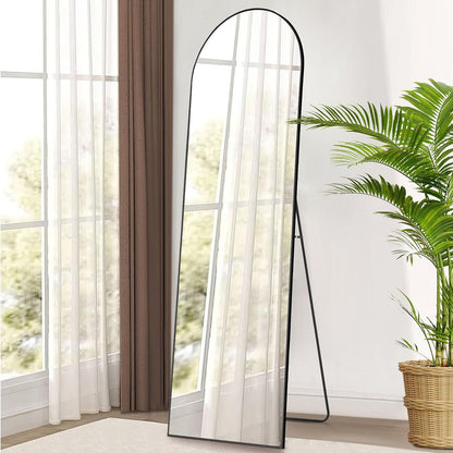 OLIXIS 64"x 21.5" Arched Mirror Full Length, Full Body Mirror with Stand, Hanging or Leaning for Wall, Floor Standing with Shatter-Proof Glass for Bedroom, Living Room, Long, Black