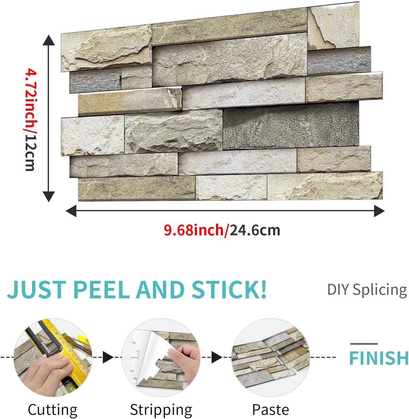 36 Sheets of Self Adhesive Marble Tile Wall Tiles Vinyl Sticker | 9.68 x 4.72in Water Resistant, Easy to Stick and Peel off, Suitable for DIY Decoration on Ceilings and Walls (Black)