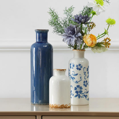 CUCUMI Ceramic Vase Set of 5, Home Decor Farmhouse Décor Handmade Pottery Vases for Pampas Grass, Dried Fresh Flowers, Table, Living Room, Kitchen, Shelf, Entryway Mantel Neutral Tones