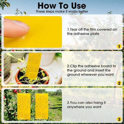 Qualirey 220 Pcs 7.9 x 4 Inch Yellow Sticky Traps for Plant Gnats Dual Sided Fruit Fly Sticky Traps for Indoors Outdoors with Twist Ties & Plastic Holders for Insect, Fungus Gnats, Whiteflies, Aphids