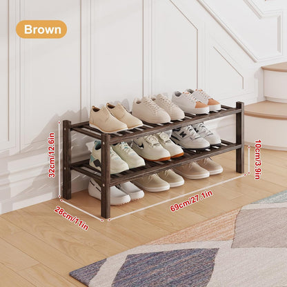 Bamboo Shoe Rack Organizer for Closet and Entryway - Space-Saving Narrow Shoe Stand - Versatile Shoe Holder for Door or Closet Shelf, Garage Bedroom can Freely Stack DIY Small Shoe Racks 3 Tier