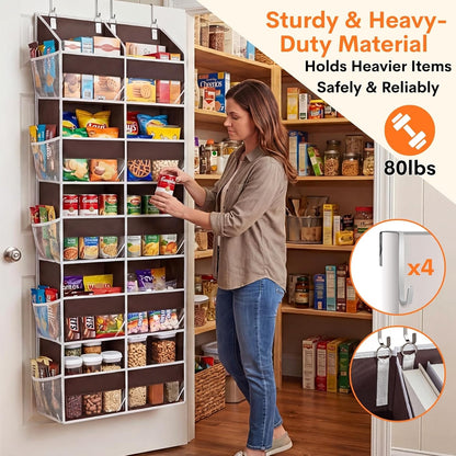 Over The Door Organizer, 5-Tier Extra Large Behind Door Storage with 10 Big Front & 10 Mesh Pockets, 80lb Capacity, Hanging Storage Organizer with Clear Window Kids Toys, Shoes, Diapers, Light Grey