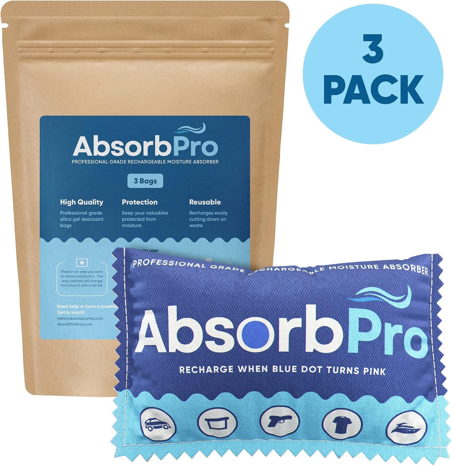 Rechargeable Dehumidifier Bag 5-Pack - 100g Reusable Moisture Absorbers - Silica Gel Packets for Bins, Totes, Gun Safe, Food Storage, Clothes, Cars, and Boats