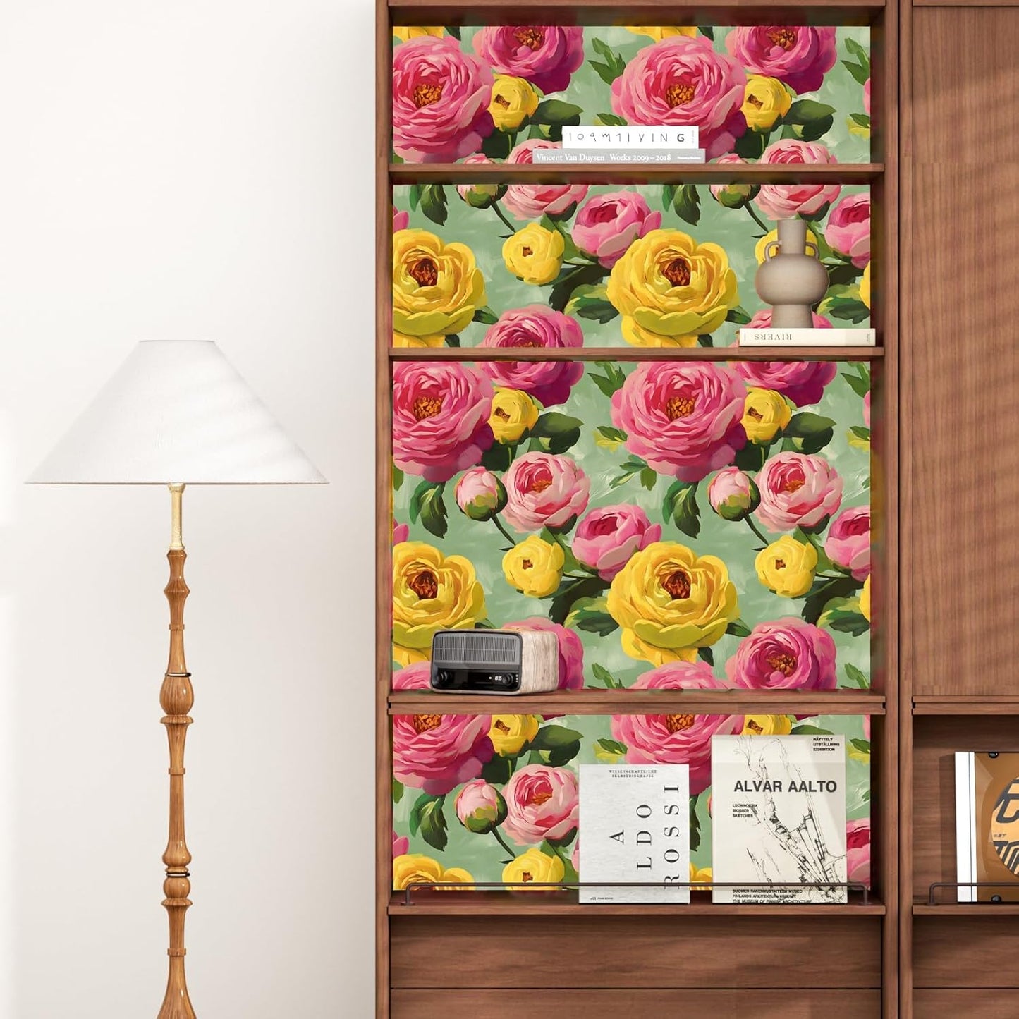 BOKEBEVE Watercolour Floral Peel and Stick Wallpaper Boho Vibrant Contact Paper Renter Friendly Wall Paper for Countertop Cabinet Wall Shelf Liner Removable Blue Colorful 17.5 x 118In