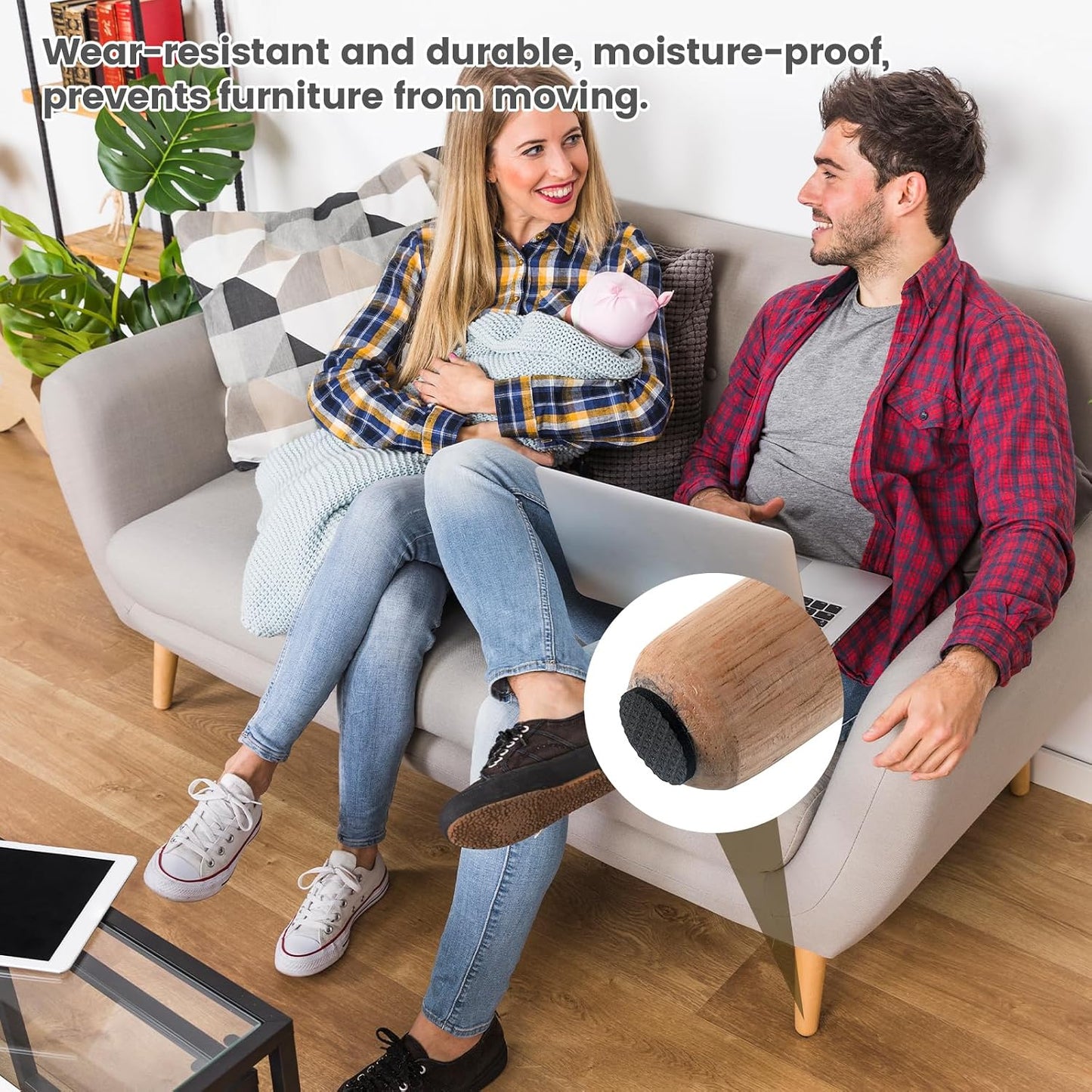 128 Pcs Non Slip Furniture Pads, 3/4 Inch Round Anti Slip Furniture Pads, Self Adhesive Rubber Anti Skid Grippers, Chair Leg Floor Protectors for Hardwood Floors, Keep Furniture in Place