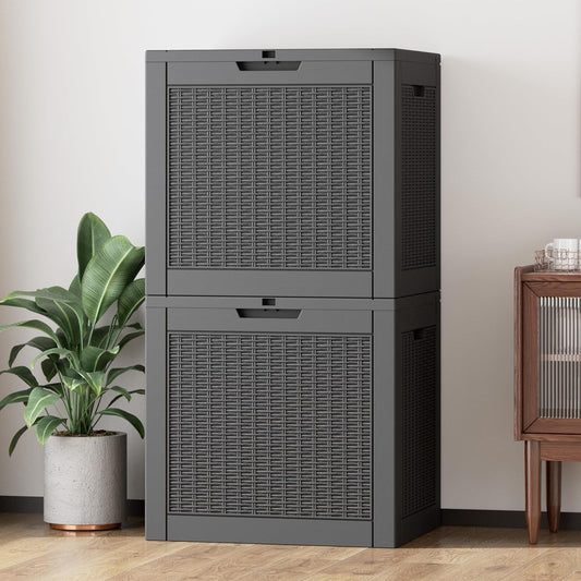35 Gallon Outdoor Storage Box, Waterproof Resin Deck Box with Lockable Lid – Storage Cabinet for Patio Furniture, Pool Supplies, Garden Tools – Indoor & Outdoor Use