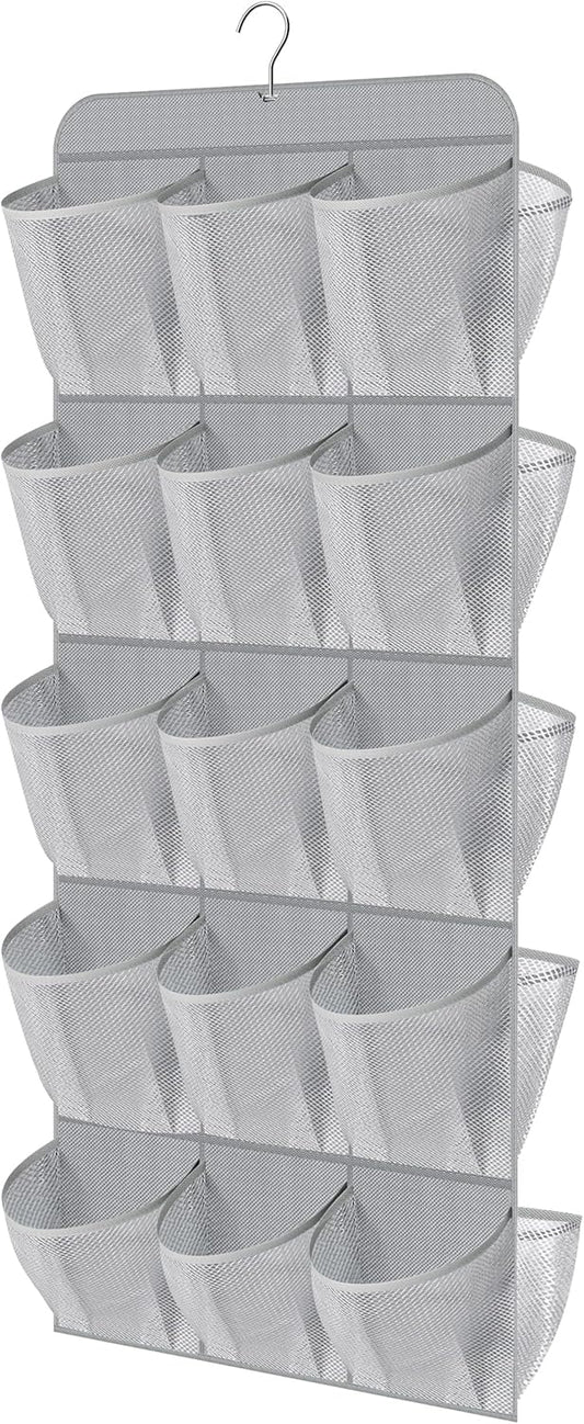 MISSLO 30 Large Pockets Dual Sided Hanging Shoe Organizer for Closet with Rotating Hanger Hanging Shoe Shelves, Grey
