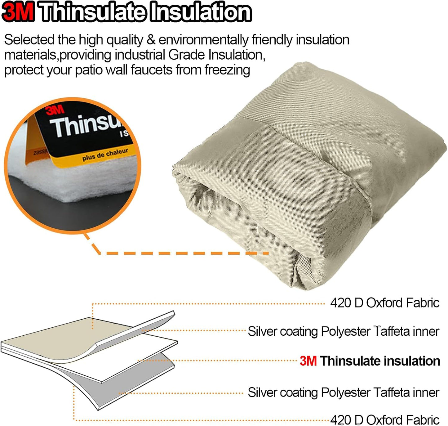 Enlarge Outdoor Faucet Cover for Winter Freeze Protection, 3M Thinsulate, 10”H x 6.3”W Hose Bib Covers for Wall Taps Outside, Waterproof & Frost Free Insulated Spigot Cover, 2 Pcs Faucet Socks - Black