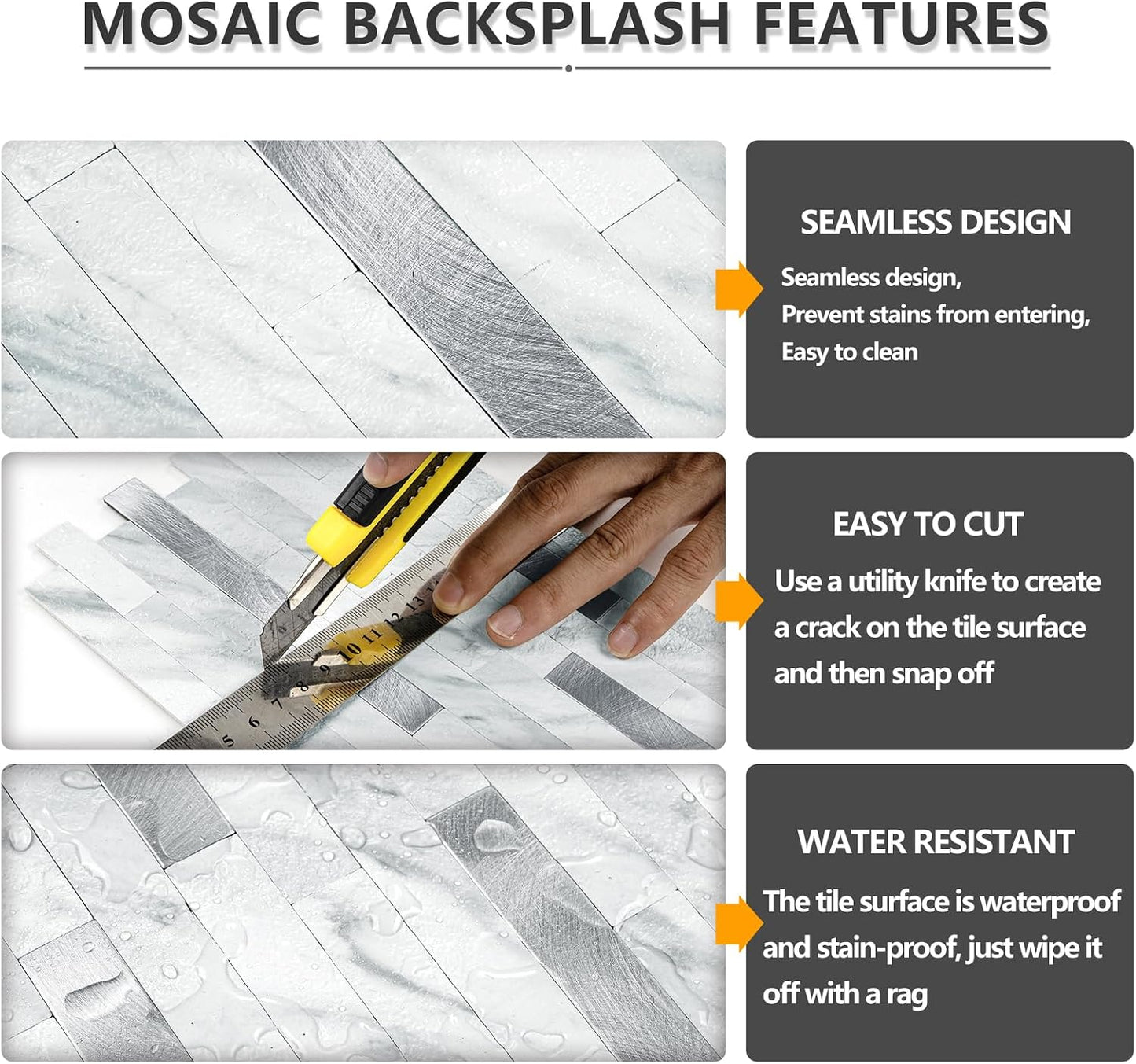 STICKGOO 20 Sheets Peel and Stick Backsplash Tile, Stick on Backsplash for Kitchen and Bathroom, White Sandstone Look PVC Mixed Metal Gold Self Adhesive Wall Tiles