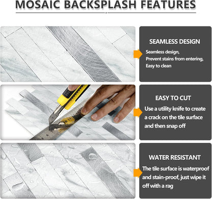 STICKGOO 20 Sheets Peel and Stick Backsplash Tile, Stick on Backsplash for Kitchen and Bathroom, White Sandstone Look PVC Mixed Metal Gold Self Adhesive Wall Tiles