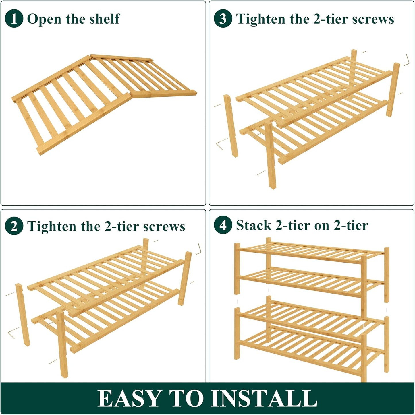Smiry Bamboo Shoe Rack for Closet, 3 Tier Wooden Shoe Organizer, Stackable Wood Shoe Storage Shelf for Entryway, 14 Vertical Slats, One-piece Heavy-Duty Legs, 26.77"x11.02"x18.31", Natural