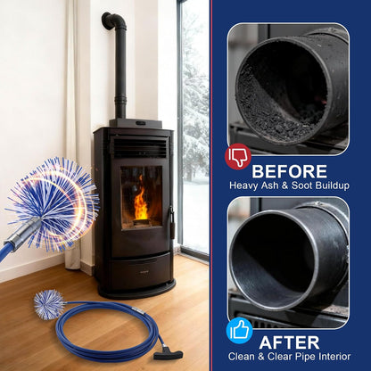 Dreyoo Pellet Stove Cleaning Brush Kit, 20 FT Flexible Steel Rod with 3" Brush Head, T Handle, Multi Purpose Flue Detail Cleaner, Nylon Stove Flue Pipe Kit for Pellet Furnace Exhaust Pipes
