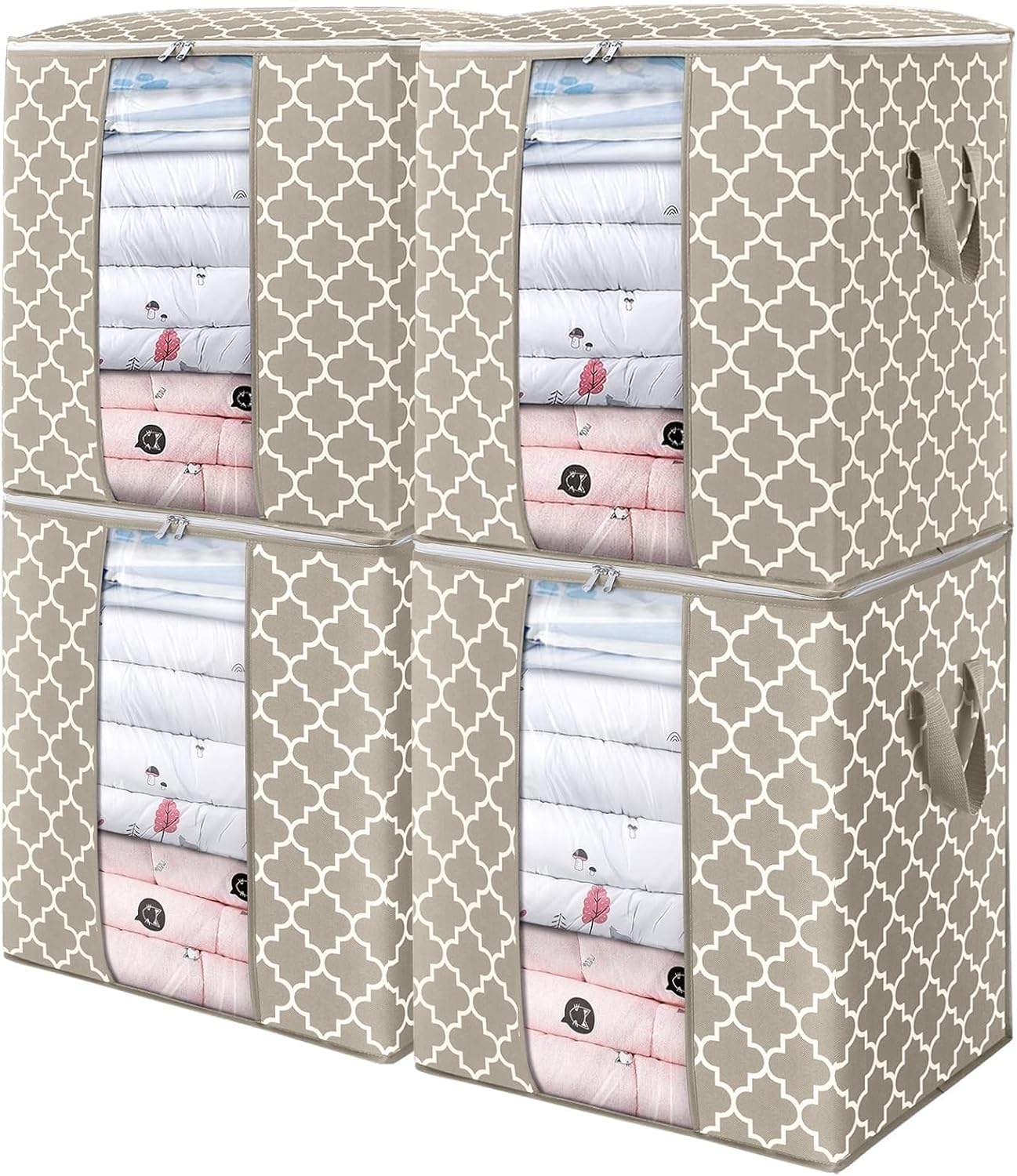 WISELIFE Storage Bags 3 Pack/100L Large Blanket Clothes Organization and Storage Containers for Comforters,Bedding, Foldable Organizer with Reinforced Handle, Clear Window, Sturdy Zippers,Gray