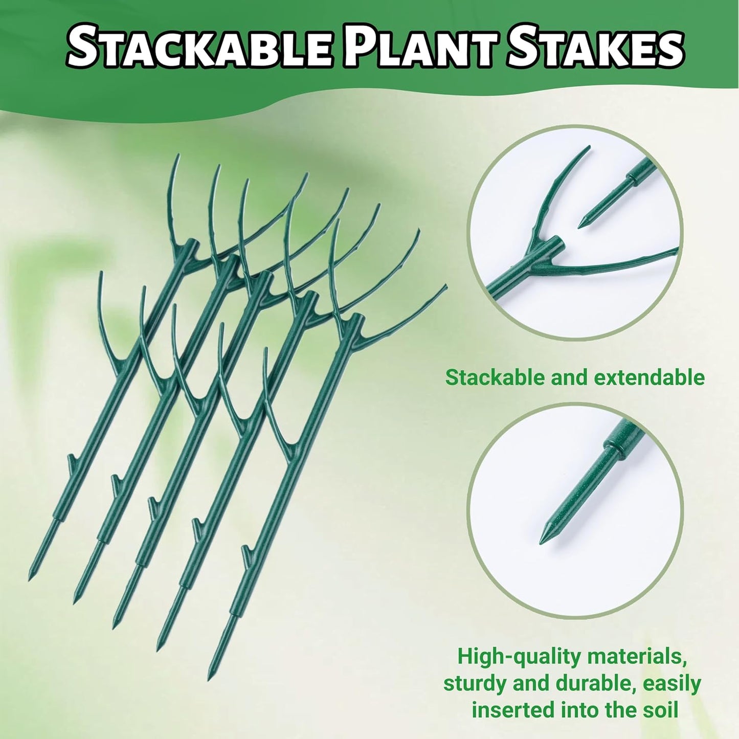 5 Pack Adjustable Plant Support Stakes,Stackable Plant Support Pole with Garden Ties and Clips, Suitable for Monstera,Climbing Plants and Indoor Outdoor Plants