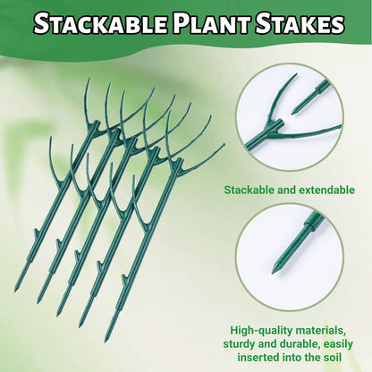 5 Pack Adjustable Plant Support Stakes,Stackable Plant Support Pole with Garden Ties and Clips, Suitable for Monstera,Climbing Plants and Indoor Outdoor Plants