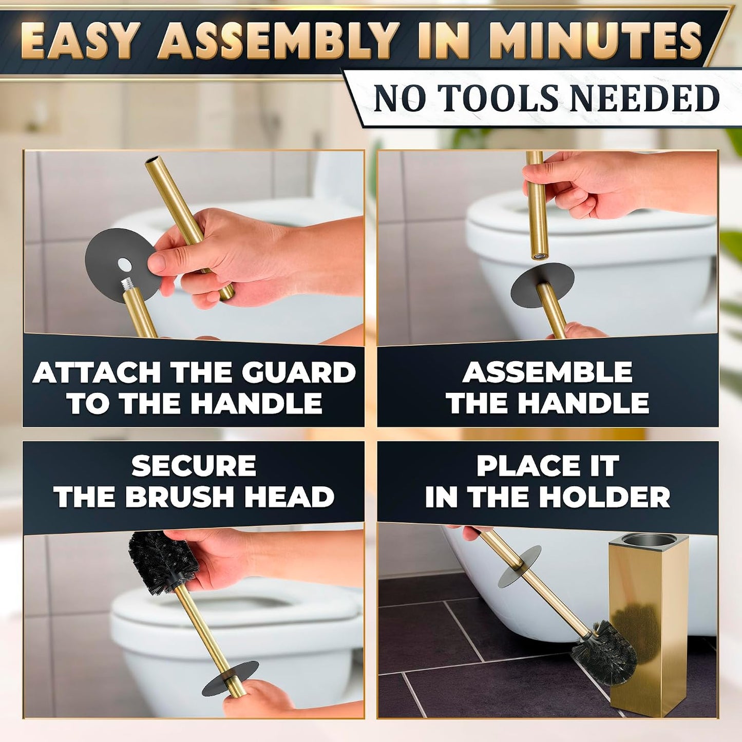 Black Toilet Brush and Holder Set - Slim Matte Design that Fits Anywhere - Stainless Steel Toilet Bowl Brush and Holder with 2 Rounded Corners, Replaceable Head, Removable Inner Bowl & Splash Guard