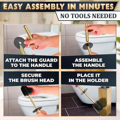 Black Toilet Brush and Holder Set - Slim Matte Design that Fits Anywhere - Stainless Steel Toilet Bowl Brush and Holder with 2 Rounded Corners, Replaceable Head, Removable Inner Bowl & Splash Guard